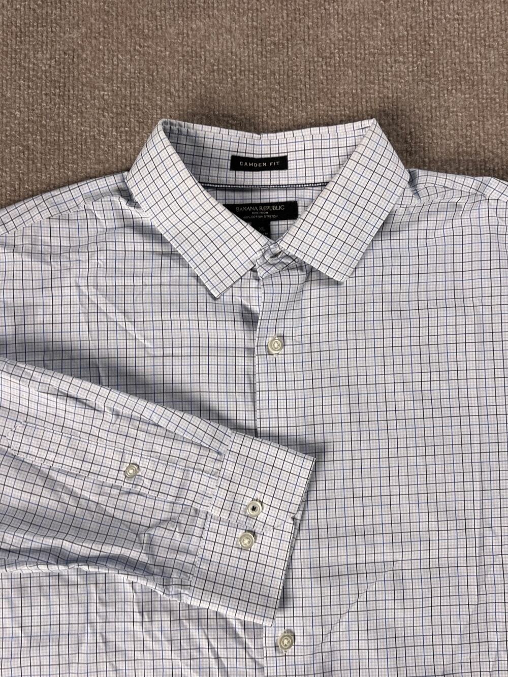 Banana Republic Dress Shirt Mens Extra Large Blue Check Camden Fit Non Iron